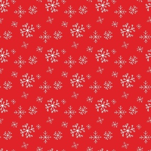 Snowflakes Drawn by Hand on a Christmas Red Background
