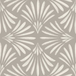 fans - cloudy silver taupe _ creamy white - scallop ogee brush strokes