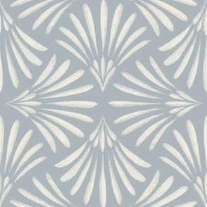 fans - creamy white _ french grey blue - scallop ogee brush strokes