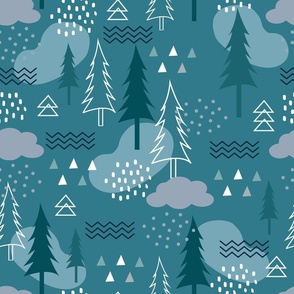 Winter Holiday Forest on Dark Blue, Large Scale