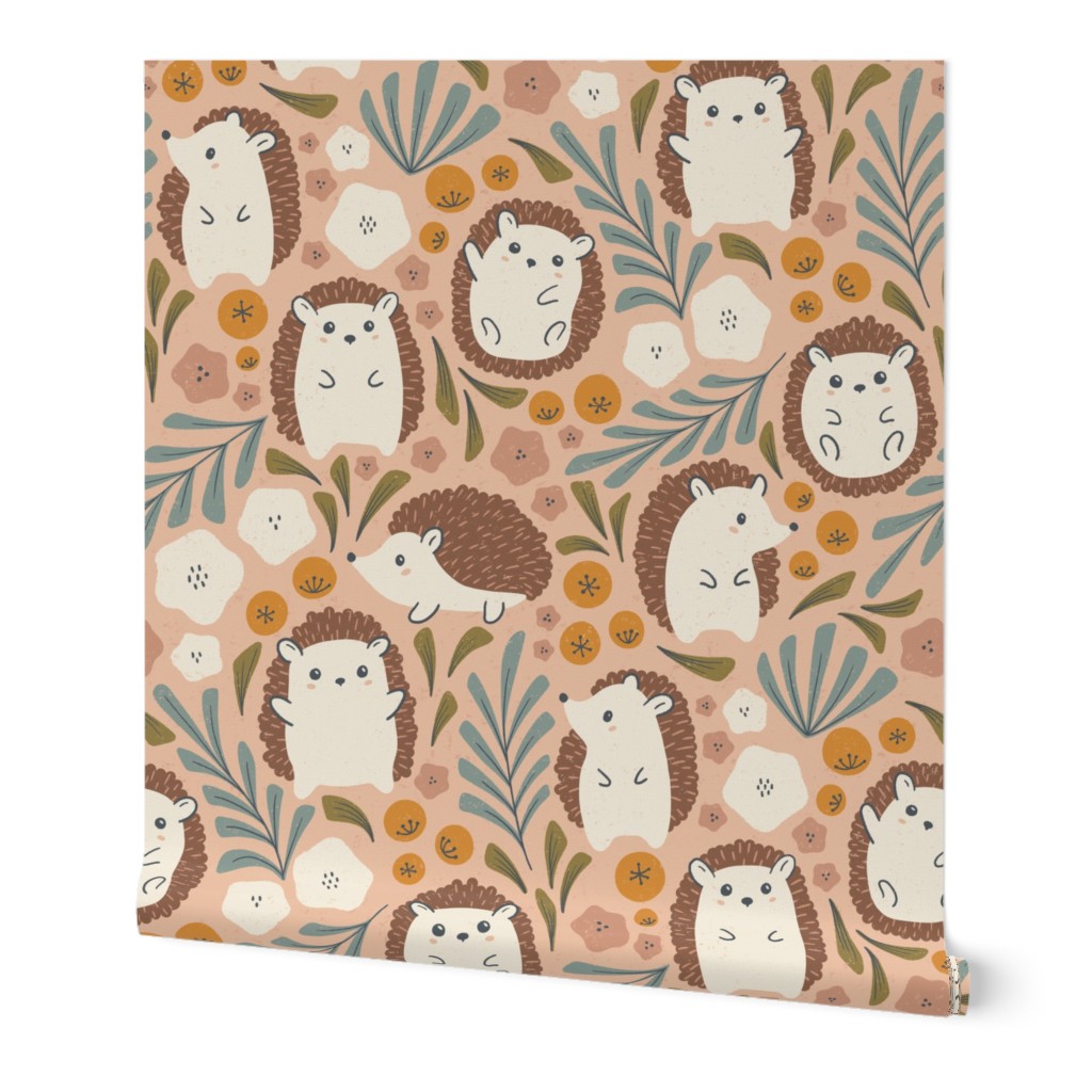 Cute Kawaii Hedgehogs in Blooms (Pink - Large Scale)