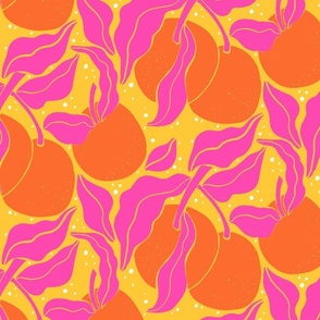 Oranges and Wavy Leaves Vibrant Pink