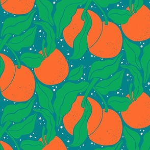 Oranges and Wavy Leaves Green
