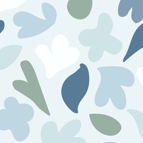 Simple Matisse Abstract Blobs - green, off white, dark blue and light blue over powder blue background. // Big Scale