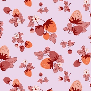 Strawberries Field in Pastel Purple Orange Brown - LARGE