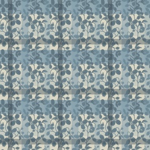 French linen Jacquard clematis blue and bone-white - Small scale