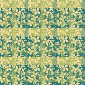 French linen Jacquard clematis butter caramel yellow and myrtle green - Small scale