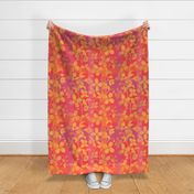 French linen Jacquard clematis pastel orange and luminous red - Large scale