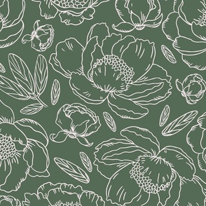 Peony flowers outline pattern