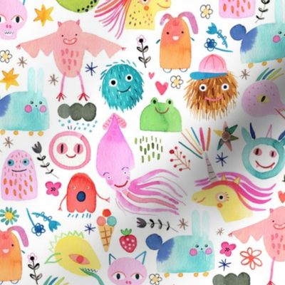 Cute Monsters mash Multicolor Rainbow white Small