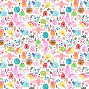 Cute Monsters mash Multicolor Rainbow white Small