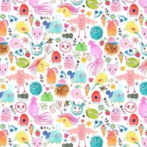 Cute Monsters mash Multicolor Rainbow white Micro