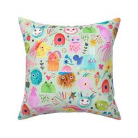 Cute Monsters mash Rainbow Mint green Medium