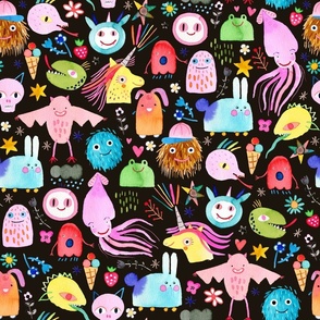 Cute monsters mash Multicolor Rainbow Black Medium