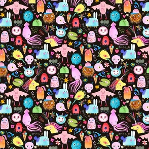 Cute monsters mash Multicolor Rainbow Black Small