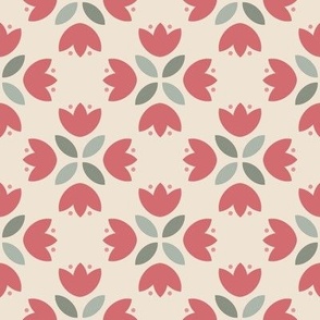Fruit Blossom Motif | Coral Pink and Mint Green | Scandinavian Inspired