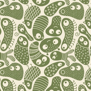 Cute Silly Blob Monsters - avocado green on cream - SHW1053 C - large scale