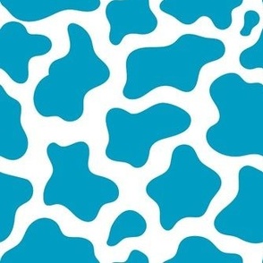 Medium Scale Cow Print Caribbean Blue on White