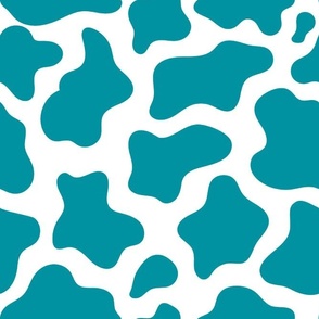 Large Scale Cow Print Lagoon Blue on White