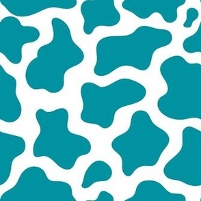 Medium Scale Cow Print Lagoon Blue on White