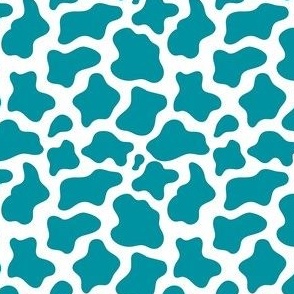 Small Scale Cow Print Lagoon Blue on White