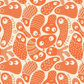 Cute Silly Blob Monsters - bright tangerine orange on cream - SHW1053 D -  large scale