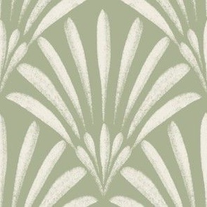 fans scallop - creamy white _ light sage green - hand painted deco