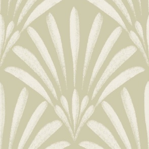 fans scallop - creamy white _ thistle green - hand painted deco