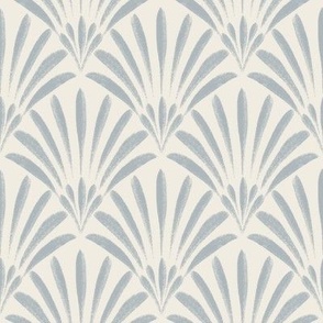 fans scallop - creamy white _ french grey blue 02 - hand painted deco