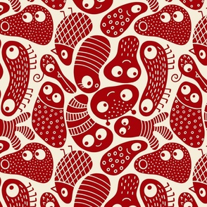 Cute Silly Blob Monsters - dark red on cream - SHW1053 K - large scale