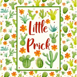14x18 Panel Little Prick Cactus and Orange Flowers on Ivory for DIY Garden Flag Small Wall Hanging or Tea Towel