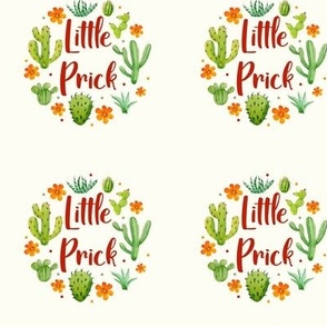 3" Circle Panel Little Prick Cactus and Orange Flowers on Ivory for Embroidery Hoop Projects Quilt Squares Iron on Patches