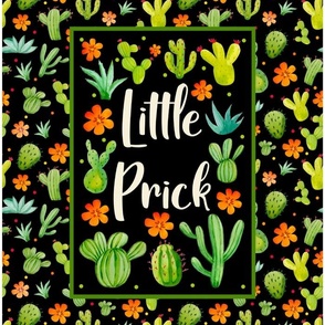 14x18 Panel Little Prick Sarcastic Cactus on Black for DIY Garden Flag Small Wall Hanging or Tea Towel