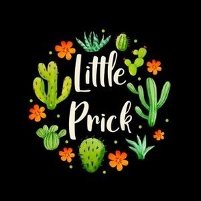 4" Circle Panel Little Prick Sarcastic Cactus on Black for Embroidery Hoop Projects Quilt Squares Iron On Patches