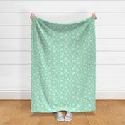 Medium Scale Marijuana Snowstorm Cannabis Leaves and Snowflakes on Mint Green Gingham Checker