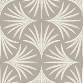 palm ogee - cloudy silver taupe _ creamy white - art deco