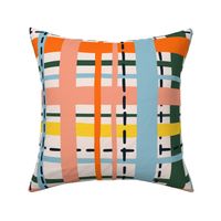 Colorful Happy Plaid V1: Large Abstract Check Plaid Print in Blue, Orange, Yellow, Green and Pink - Large