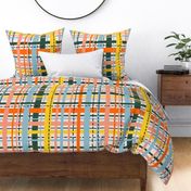 Colorful Happy Plaid V1: Large Abstract Check Plaid Print in Blue, Orange, Yellow, Green and Pink - Large