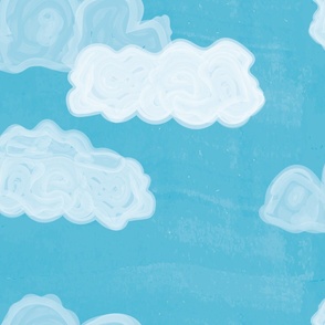 Candy Floss Clouds-Watercolour Clouds in the Sky-Cerulean Blues -Large Scale