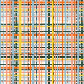 Colorful Happy Plaid V1: Small Abstract Check Plaid Print in Blue, Orange, Yellow, Green and Pink - Small