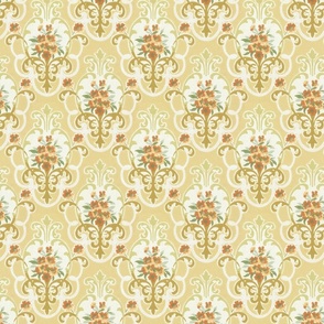 staggered floral motifs in gold tones 