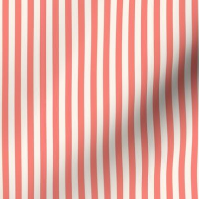 Classic Pinstripe Coral Pink and Ivory Vertical Stripes quarter inch 64 mm