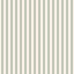 Classic Pinstripe Sage green and Ivory Vertical Stripes quarter inch 64 mm