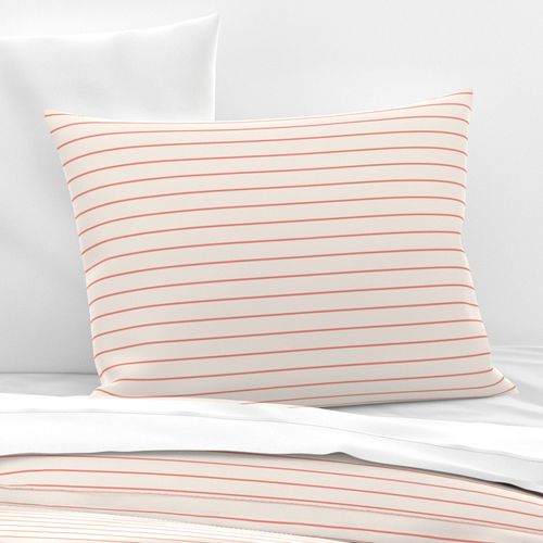 Thin Coral Pink Stripes on Ivory 1 inch apart horizontal stripe