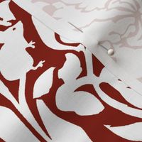 damask wild white on deep red