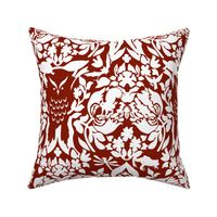 damask wild white on deep red