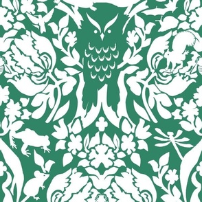 damask wild white on green