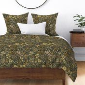 Maximalist bohemian floral pattern olive green yellow