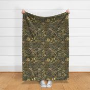 Maximalist bohemian floral pattern olive green yellow