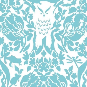 damask wild AQUA ON WHITE